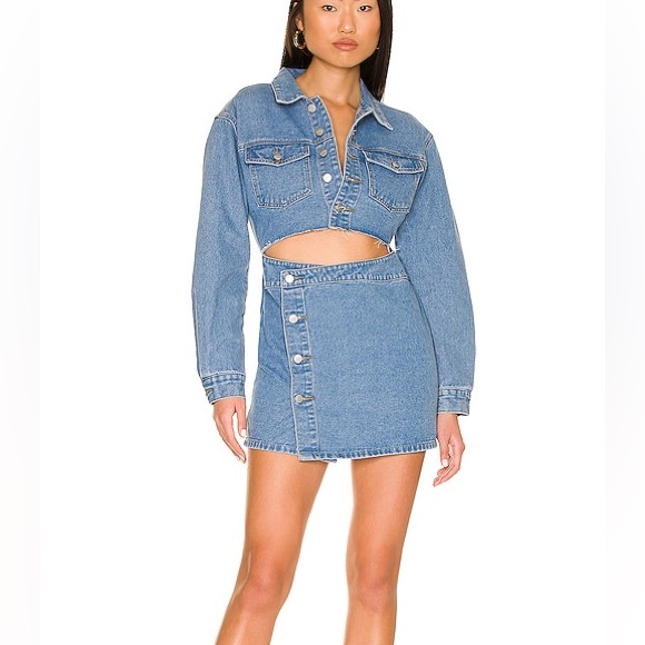 superdown Dresses & Skirts - Revolve Superdown Mika Button Up Denim Dress XS Jean Cutout Disco Cowgirl NEW